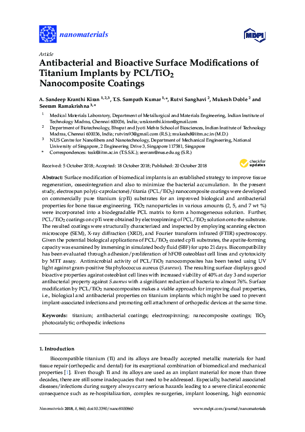 (PDF) Antibacterial and Bioactive Surface Modifications of Titanium ...