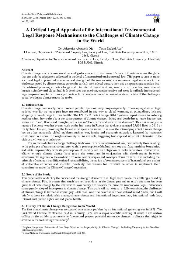 (PDF) A Critical Legal Appraisal of the International Environmental ...