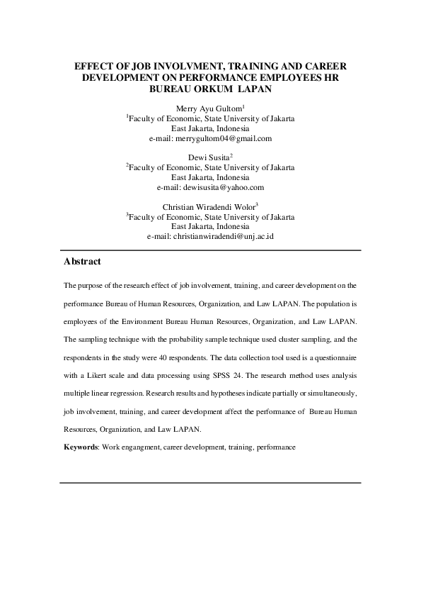 (PDF) The Effect of Job Involvment, Training and Career Development on ...