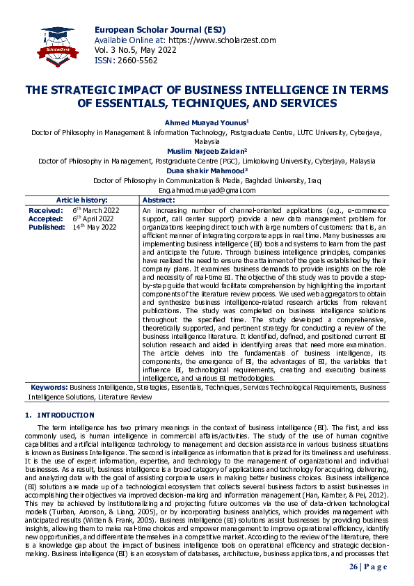 (PDF) THE STRATEGIC IMPACT OF BUSINESS INTELLIGENCE IN TERMS OF ...