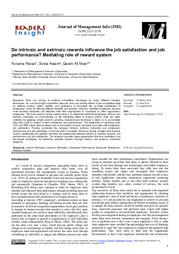 (PDF) Do Intrinsic and Extrinsic Rewards influence the Job satisfaction ...