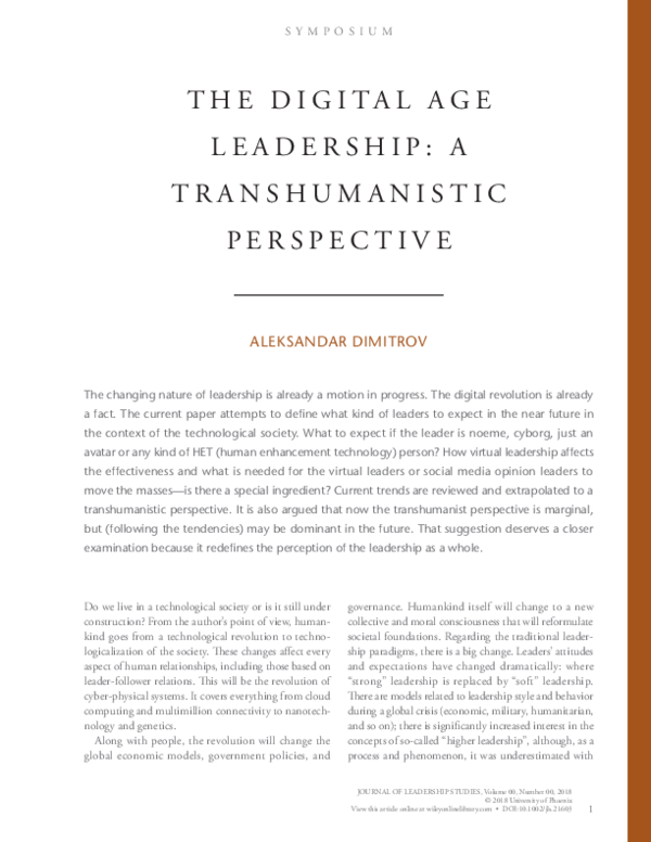 (PDF) The Digital Age Leadership: A Transhumanistic Perspective