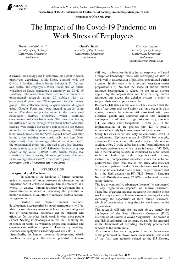 (PDF) The Impact of the Covid-19 Pandemic on Work Stress of Employees