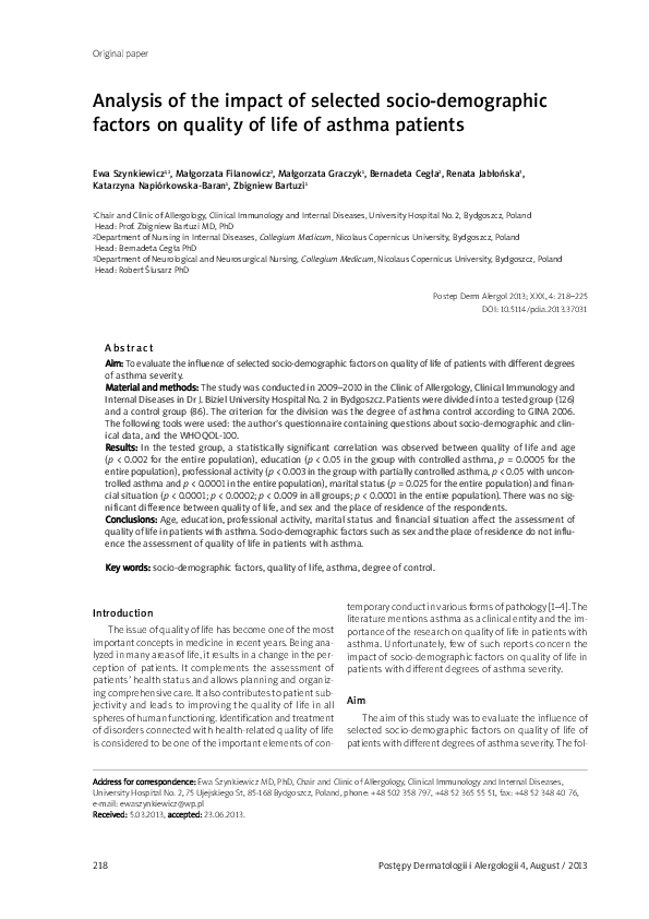 (PDF) Analysis of the impact of selected socio-demographic factors on ...