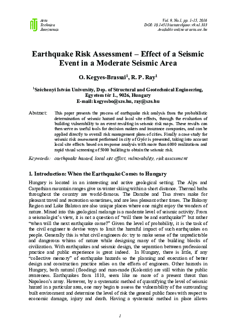 (PDF) Earthquake Risk Assessment – Effect of a Seismic Event in a ...