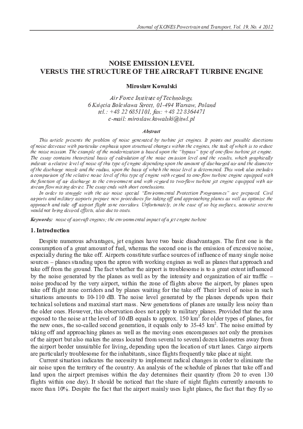 (PDF) Noise Emission Level Versus the Structure of the Aircraft Turbine ...
