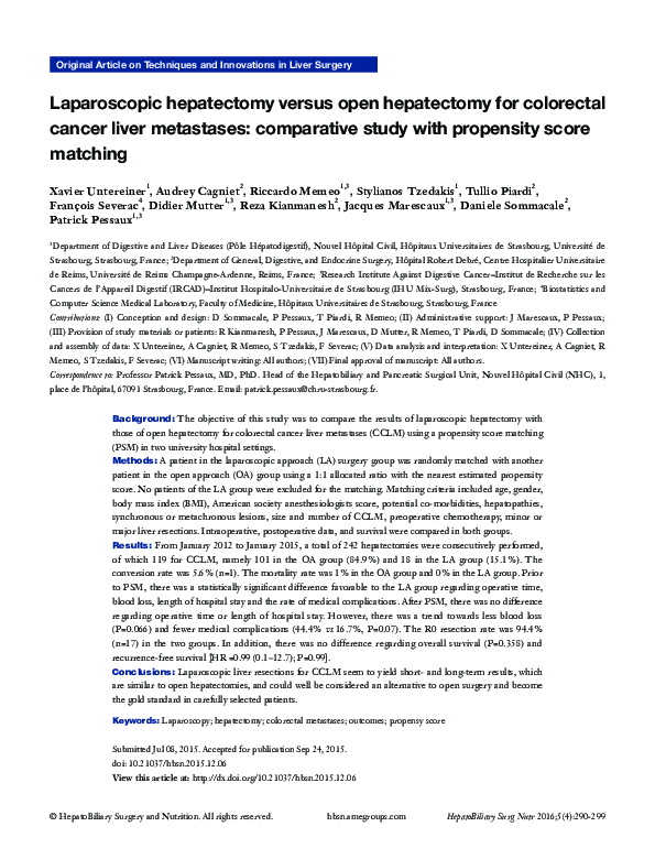 (PDF) Laparoscopic hepatectomy versus open hepatectomy for colorectal ...