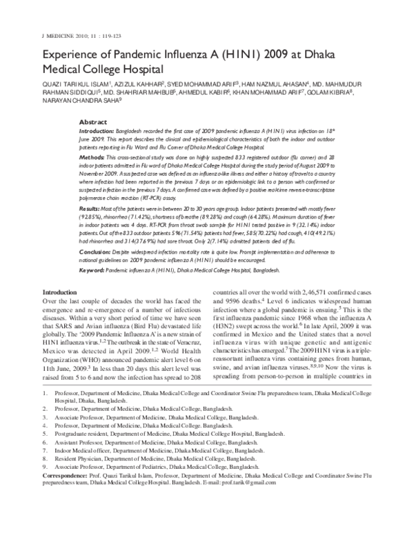 (PDF) Experience of Pandemic Influenza A (H1N1) 2009 at Dhaka Medical ...