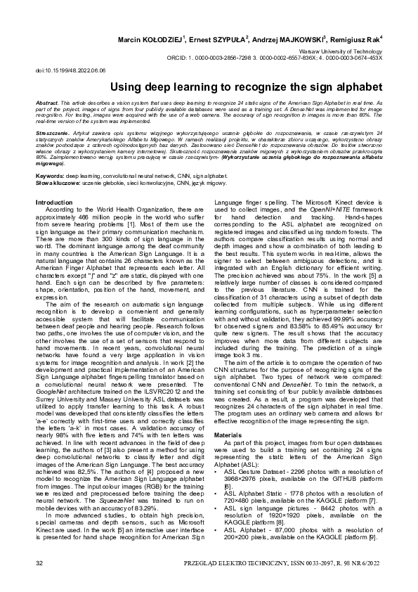 (PDF) Using deep learning to recognize the sign alphabet
