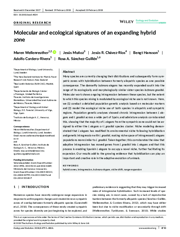 (PDF) Molecular and ecological signatures of an expanding hybrid zone