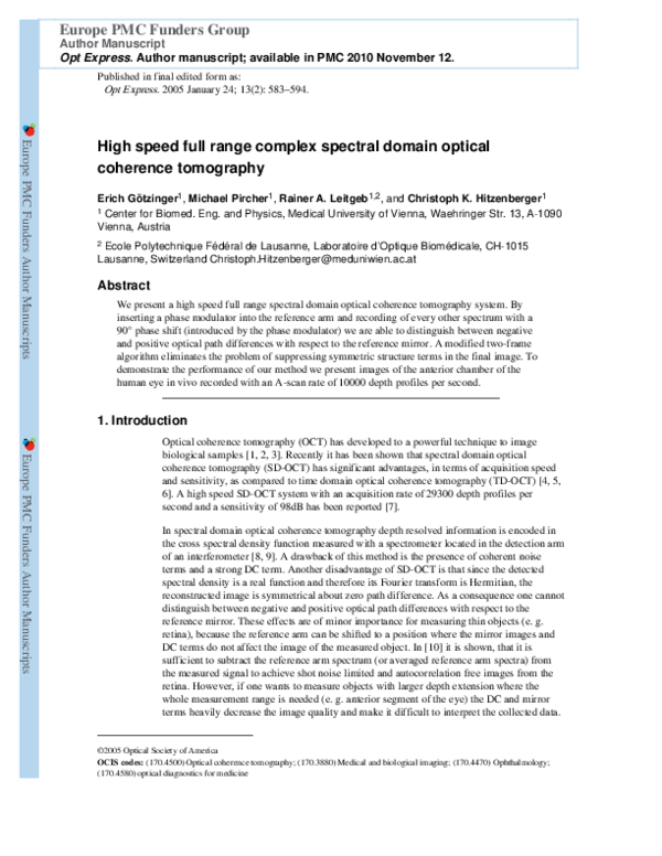 (PDF) High speed full range complex spectral domain optical coherence ...