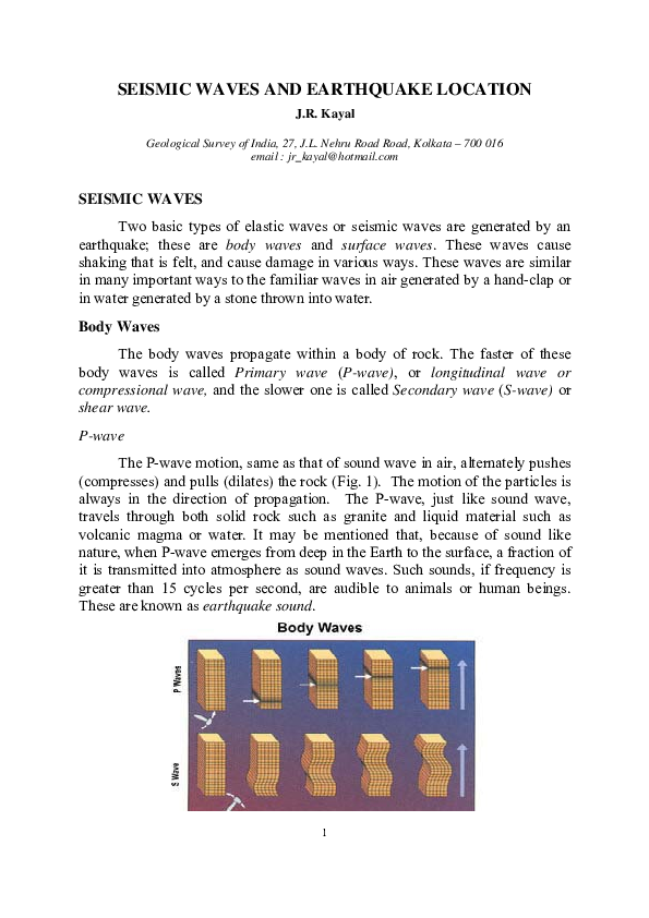(PDF) Seismic Waves and Earthquake Location
