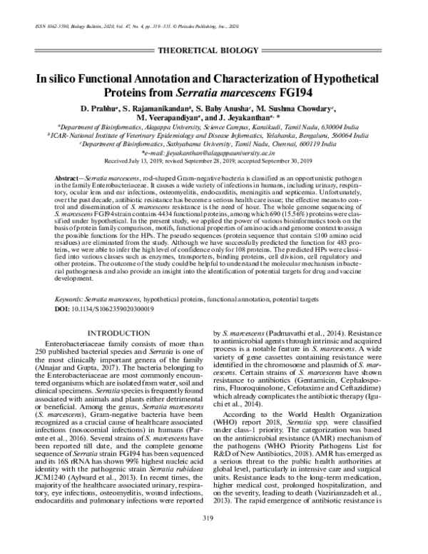 (PDF) In silico Functional Annotation and Characterization of ...