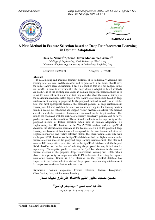 (PDF) A New Method in Feature Selection based on Deep Reinforcement ...