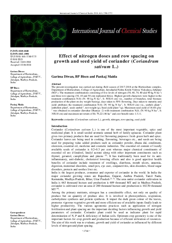 (PDF) Effect of nitrogen doses and row spacing on growth and seed yield ...