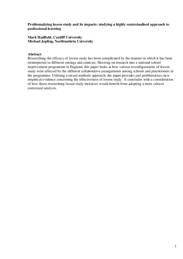 (PDF) Problematizing lesson study and its impacts: Studying a highly ...