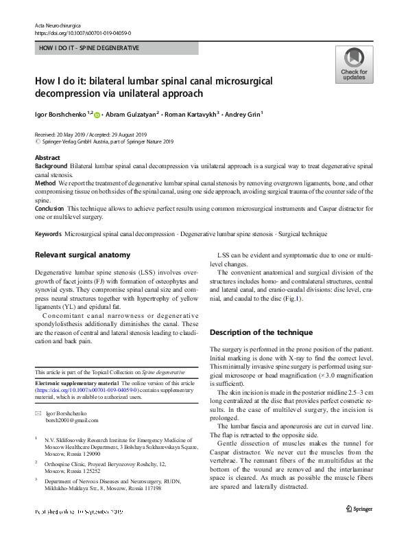 (PDF) How I do it: bilateral lumbar spinal canal microsurgical ...