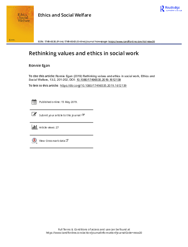 (PDF) Rethinking values and ethics in social work