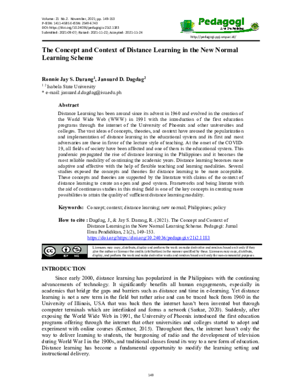 (PDF) The Concept and Context of Distance Learning in the New Normal ...