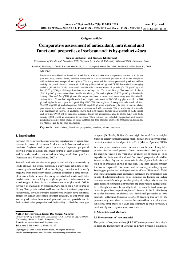 (PDF) Comparative assessment of antioxidant, nutritional and functional ...