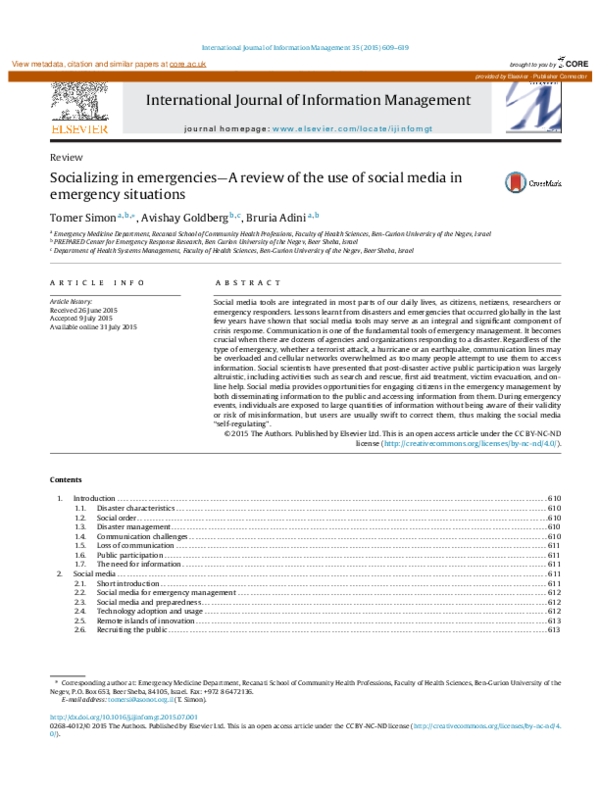 (PDF) Socializing in emergencies—A review of the use of social media in ...