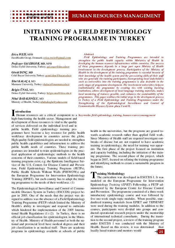 (PDF) Initiation of a Field Epidemiology Training Programme in Turkey