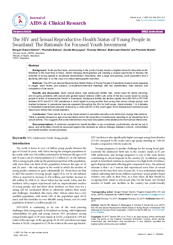 (PDF) The HIV and Sexual Reproductive Health Status of Young People in ...