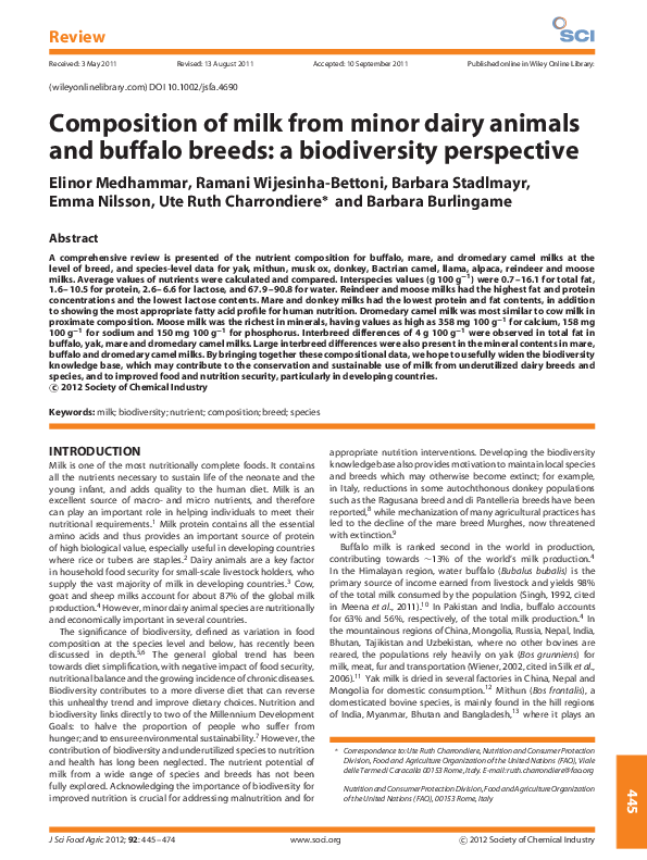 (PDF) Composition of milk from minor dairy animals and buffalo breeds