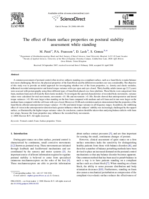 (PDF) The effect of foam surface properties on postural stability ...