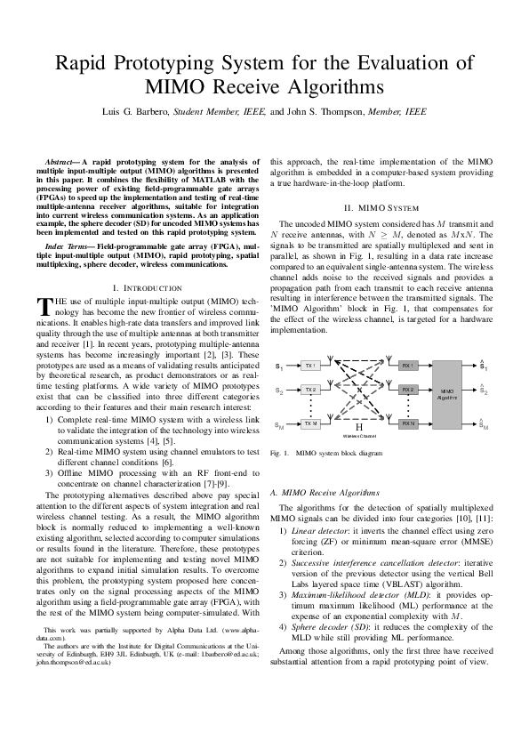 (PDF) Rapid Prototyping System for the Evaluation of MIMO Receive ...