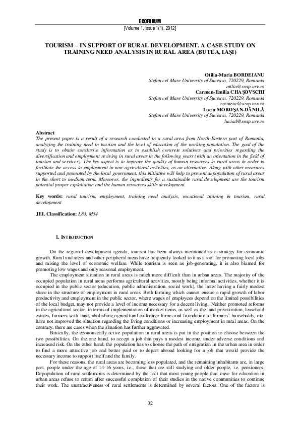 (PDF) Tourism – in Support of Rural Development. A Case Study on ...