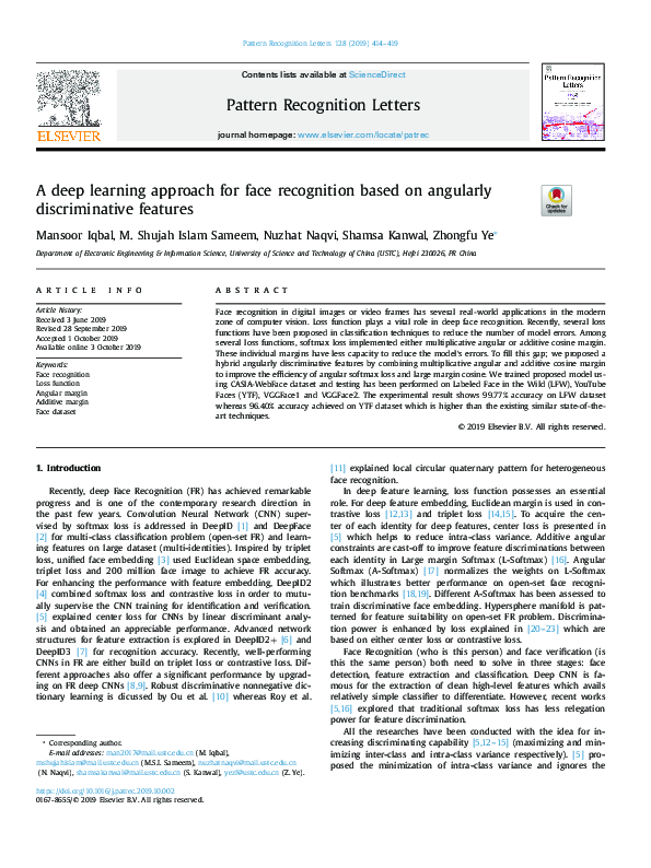 (PDF) A deep learning approach for face recognition based on angularly ...