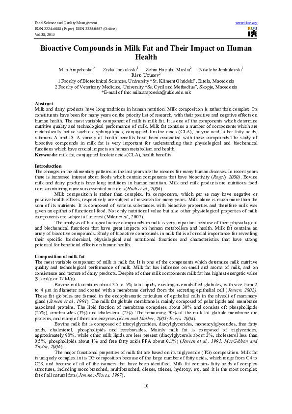(PDF) Bioactive Compounds in Milk Fat and Their Impact on Human Health