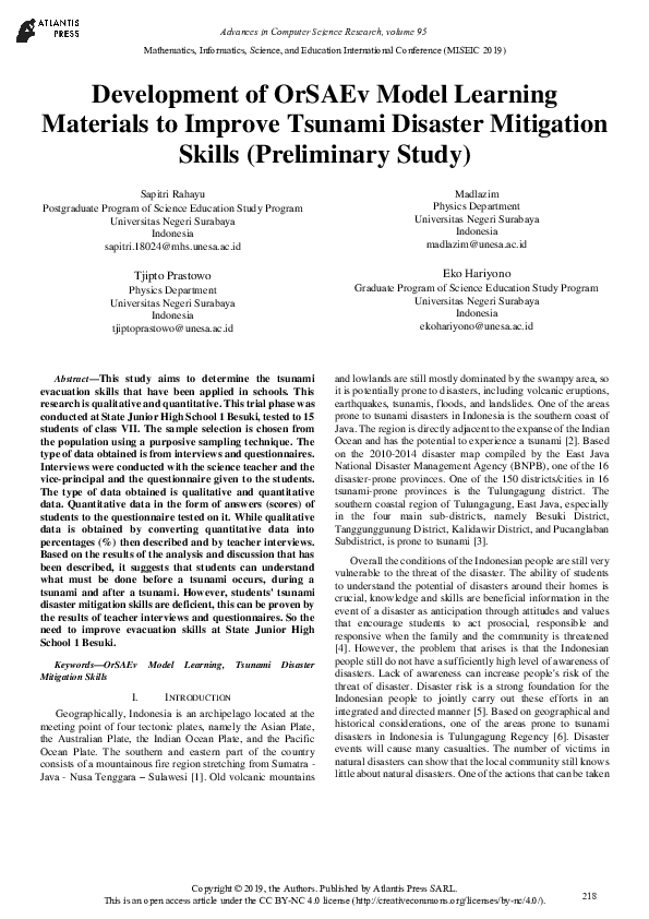 (PDF) Development of OrSAEv Model Learning Materials to Improve Tsunami ...