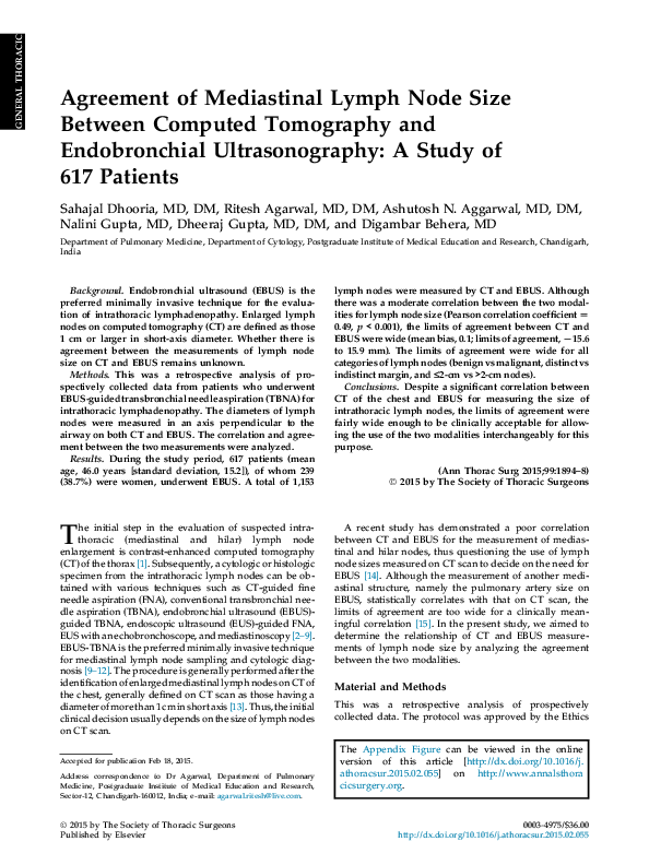 (PDF) Agreement of Mediastinal Lymph Node Size Between Computed ...