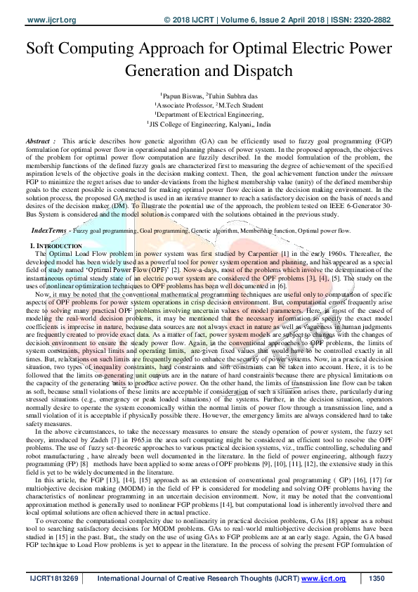 (PDF) Soft Computing Approach for Optimal Electric Power Generation and ...