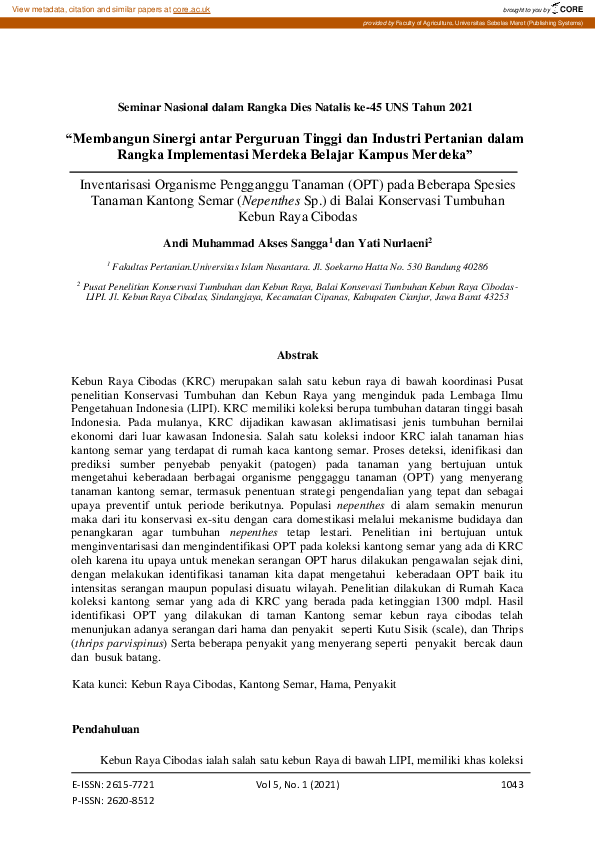 Inventarisasi Organisme Pengganggu Tanaman (OPT) pada Beberapa