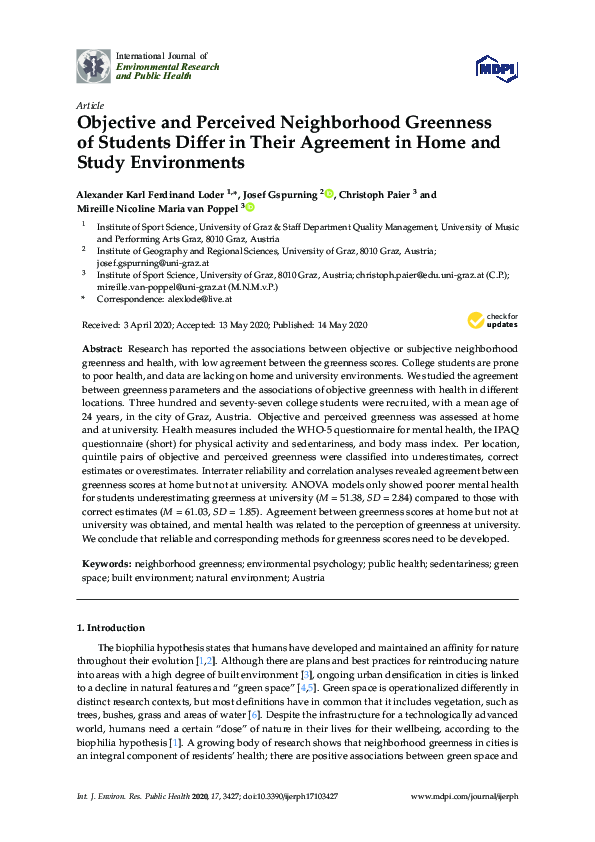 (PDF) Objective and Perceived Neighborhood Greenness of Students Differ ...