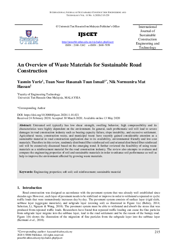 (PDF) An Overview of Waste Materials for Sustainable Road Construction