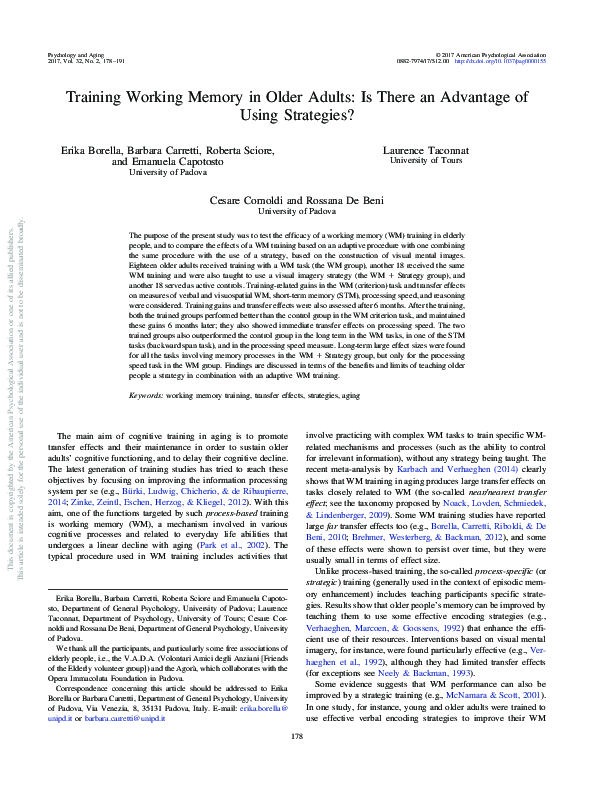 (PDF) Training working memory in older adults: Is there an advantage of ...