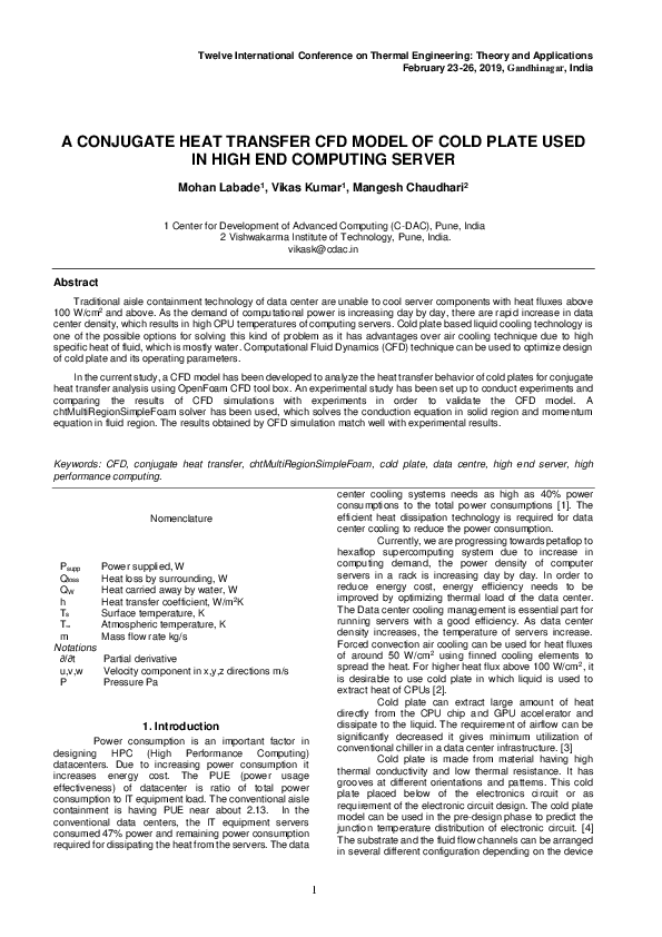 (PDF) Conjugate Heat Transfer Analysis of Model of Cold Plate Used In ...