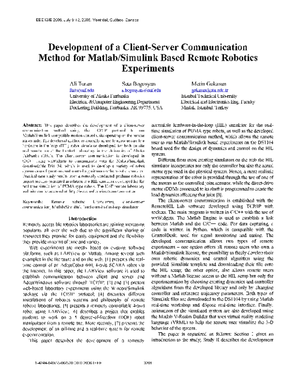 (PDF) Development of a Client-Server Communication Method for Matlab ...