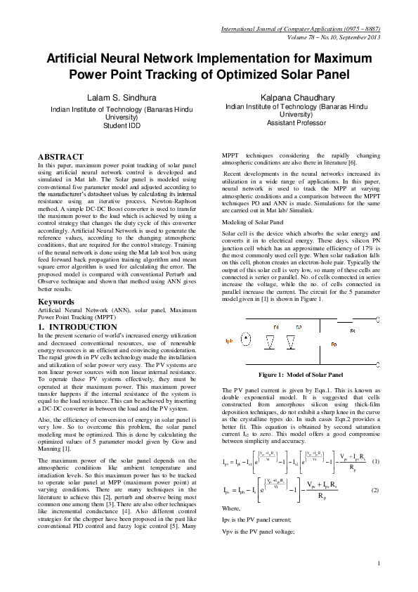 (PDF) Artificial Neural Network Implementation for Maximum Power Point ...