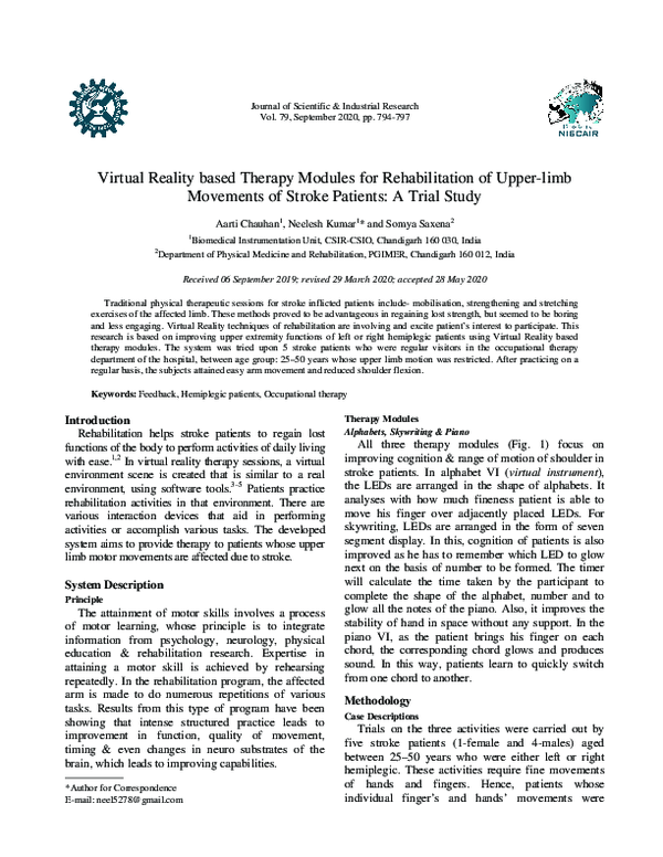 (PDF) Virtual Reality based Therapy Modules for Rehabilitation of Upper ...