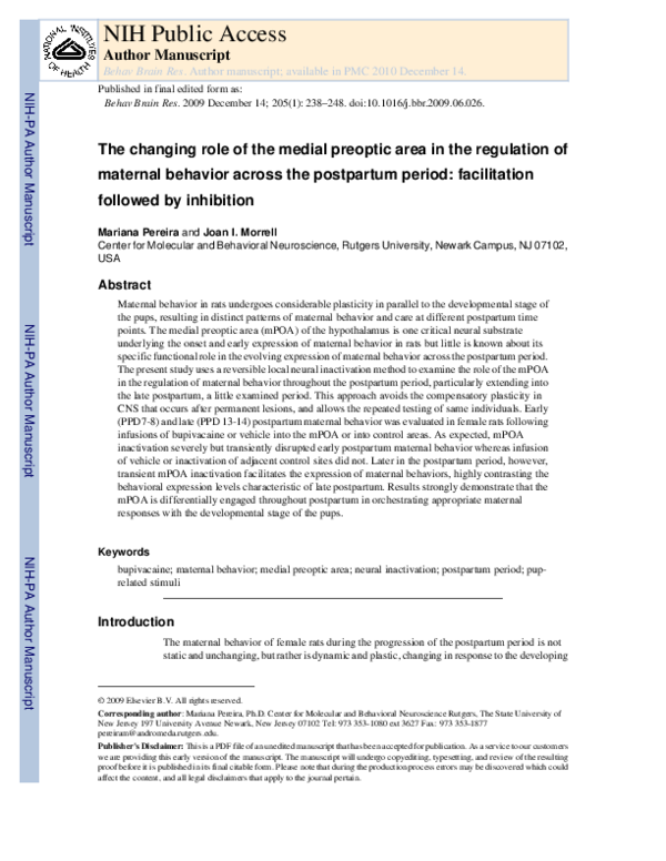 (PDF) The changing role of the medial preoptic area in the regulation ...