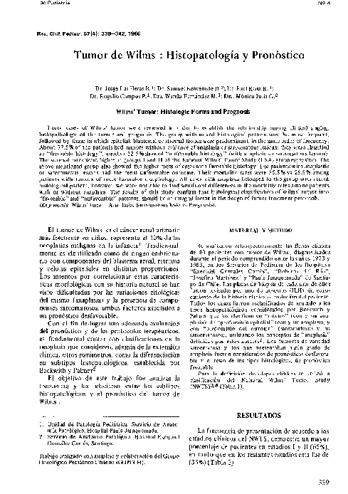 (PDF) Tumor de Wilms: Histologic Forms and Prognosis