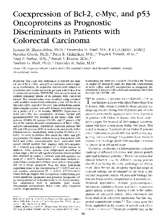 (PDF) Coexpression of Bcl-2, c-Myc, and p53 oncoproteins as prognostic ...