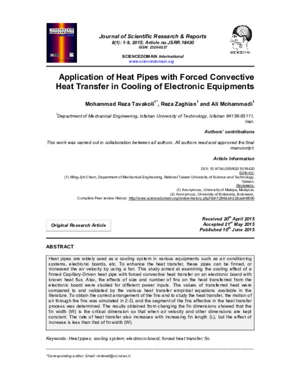 (PDF) Application of Heat Pipes with Forced Convective Heat Transfer in ...