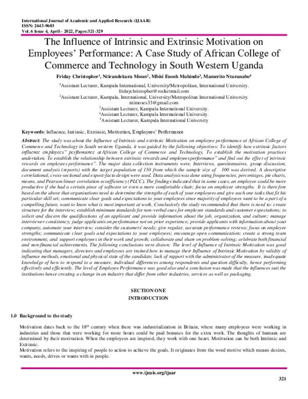 (PDF) The Influence of Intrinsic and Extrinsic Motivation on Employees ...