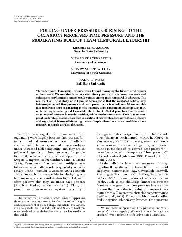 (PDF) Folding Under Pressure or Rising to the Occasion? Perceived Time ...
